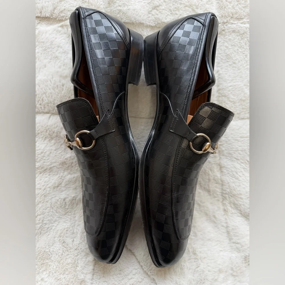 $449 Mezlan Verona Horse Bit Black Checkered Leather Slip-On Loafers 10M - Picture 5 of 11
